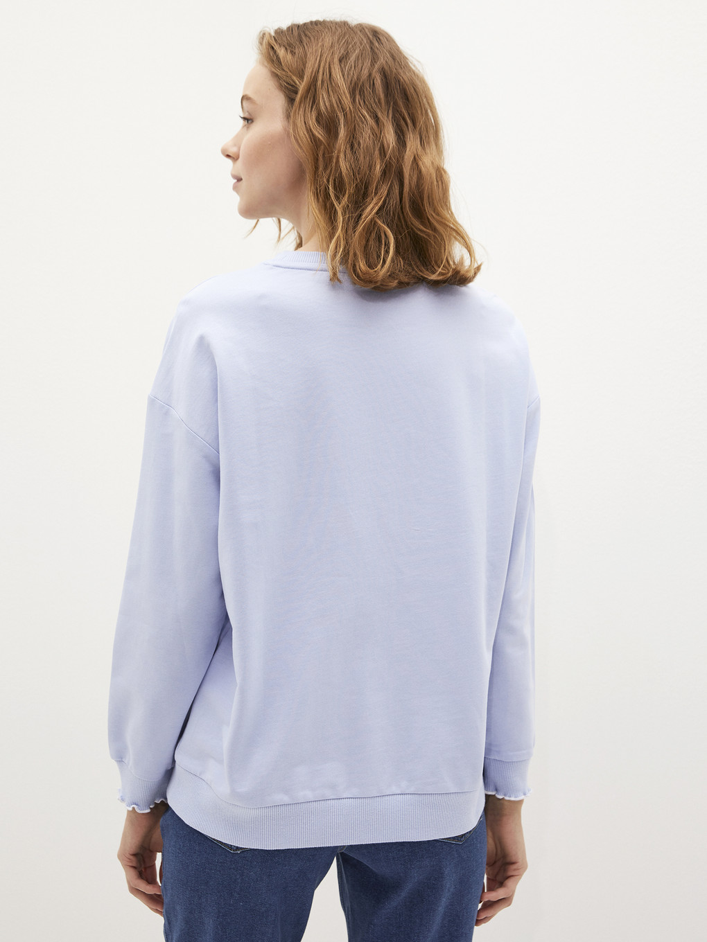Mavi Slogan Baskılı Bisiklet Yaka Sweatshirt-3