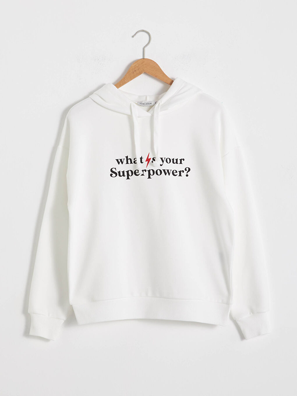 Beyaz Yazı Baskılı Kadın Kalın Hoodie-5