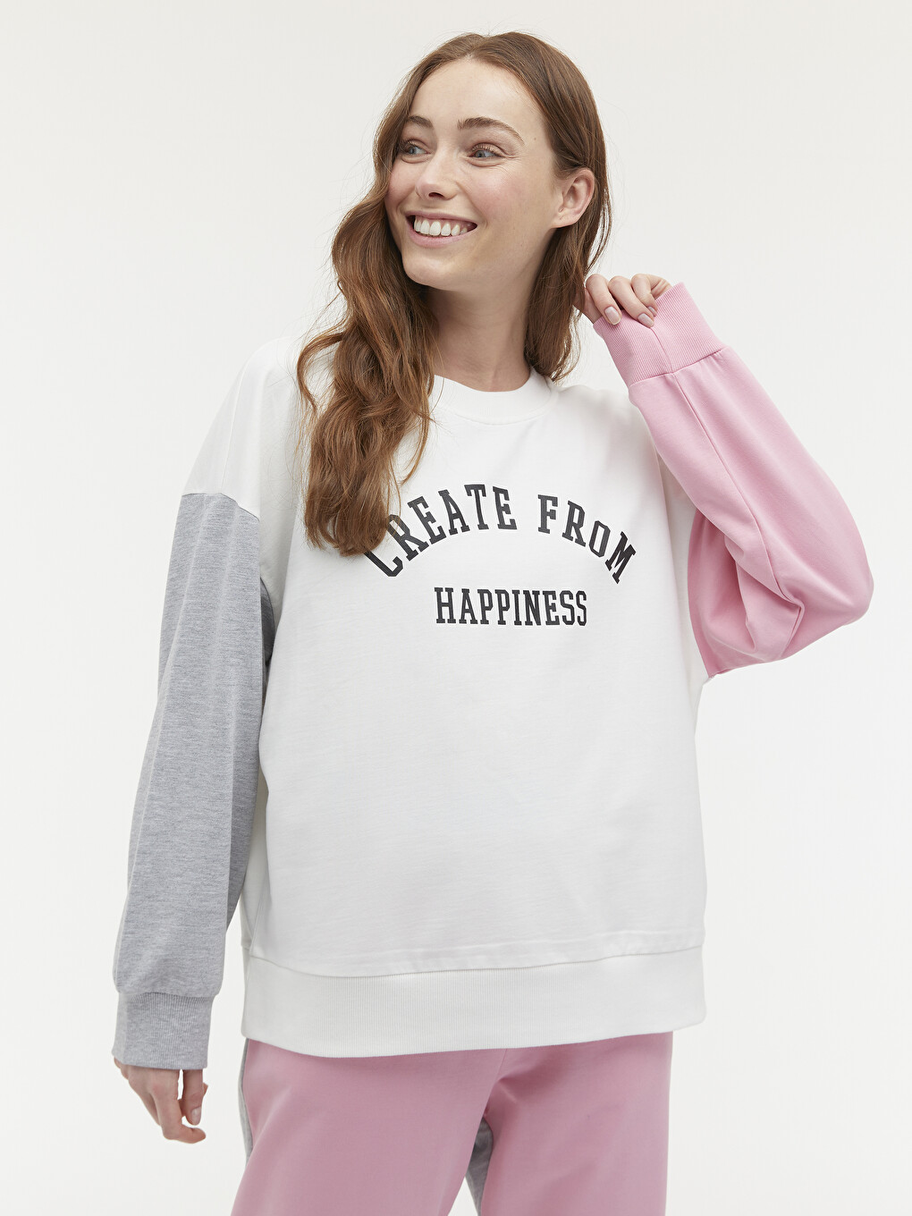 Slogan Baskılı Bisiklet Yaka Sweatshirt-5