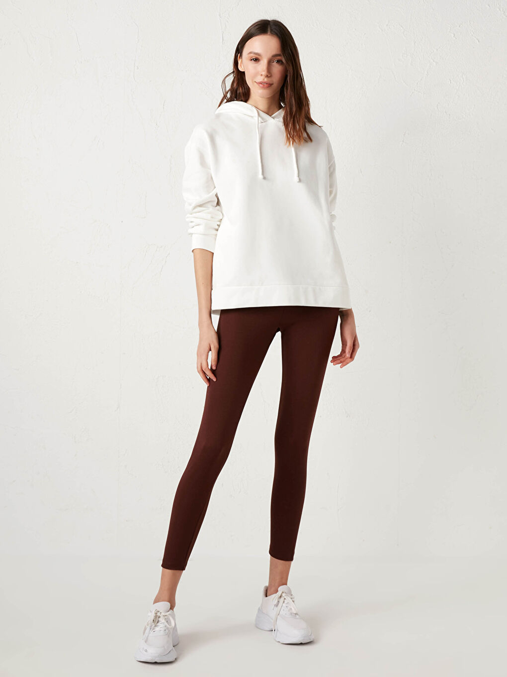 Kahverengi Beli Lastikli Düz Tayt-1