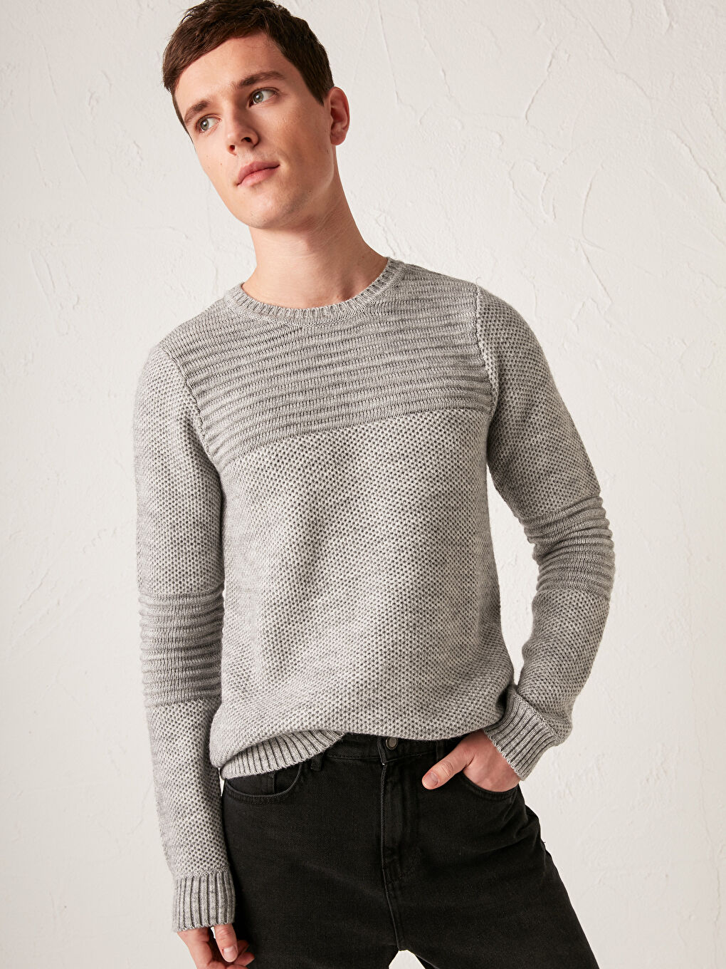 Gri Bisiklet Yaka Kalın Triko Kazak