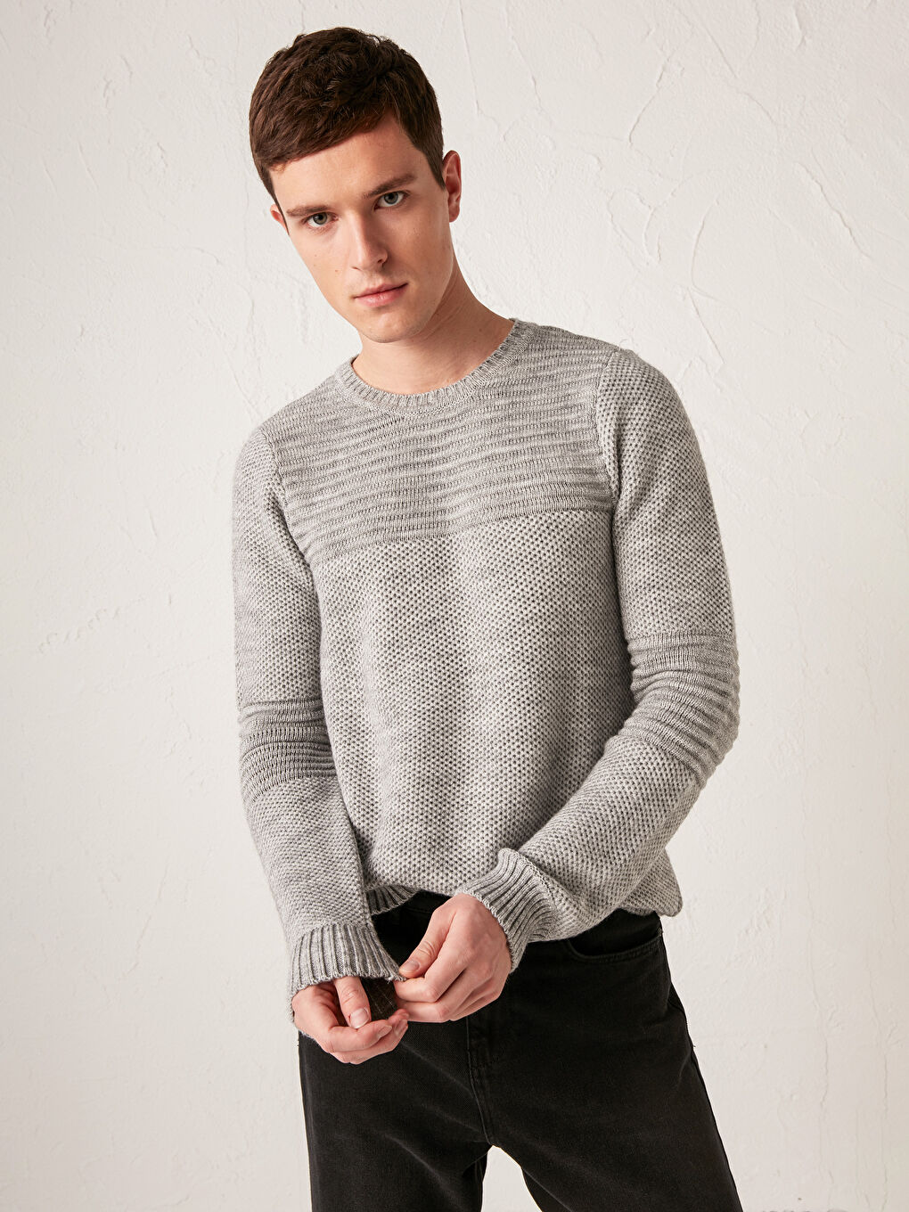 Gri Bisiklet Yaka Kalın Triko Kazak-1