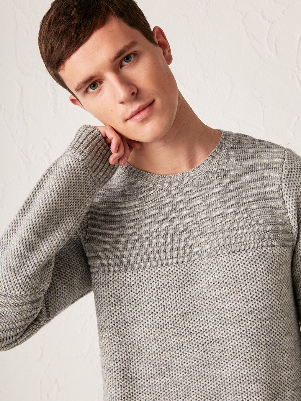 Gri Bisiklet Yaka Kalın Triko Kazak-2