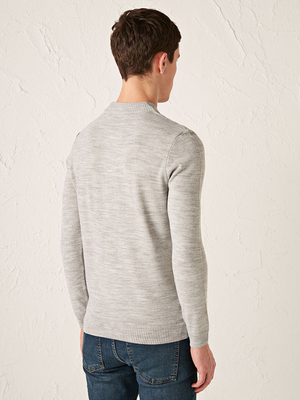 Gri Yarım Balıkçı Yaka İnce Triko Kazak-3