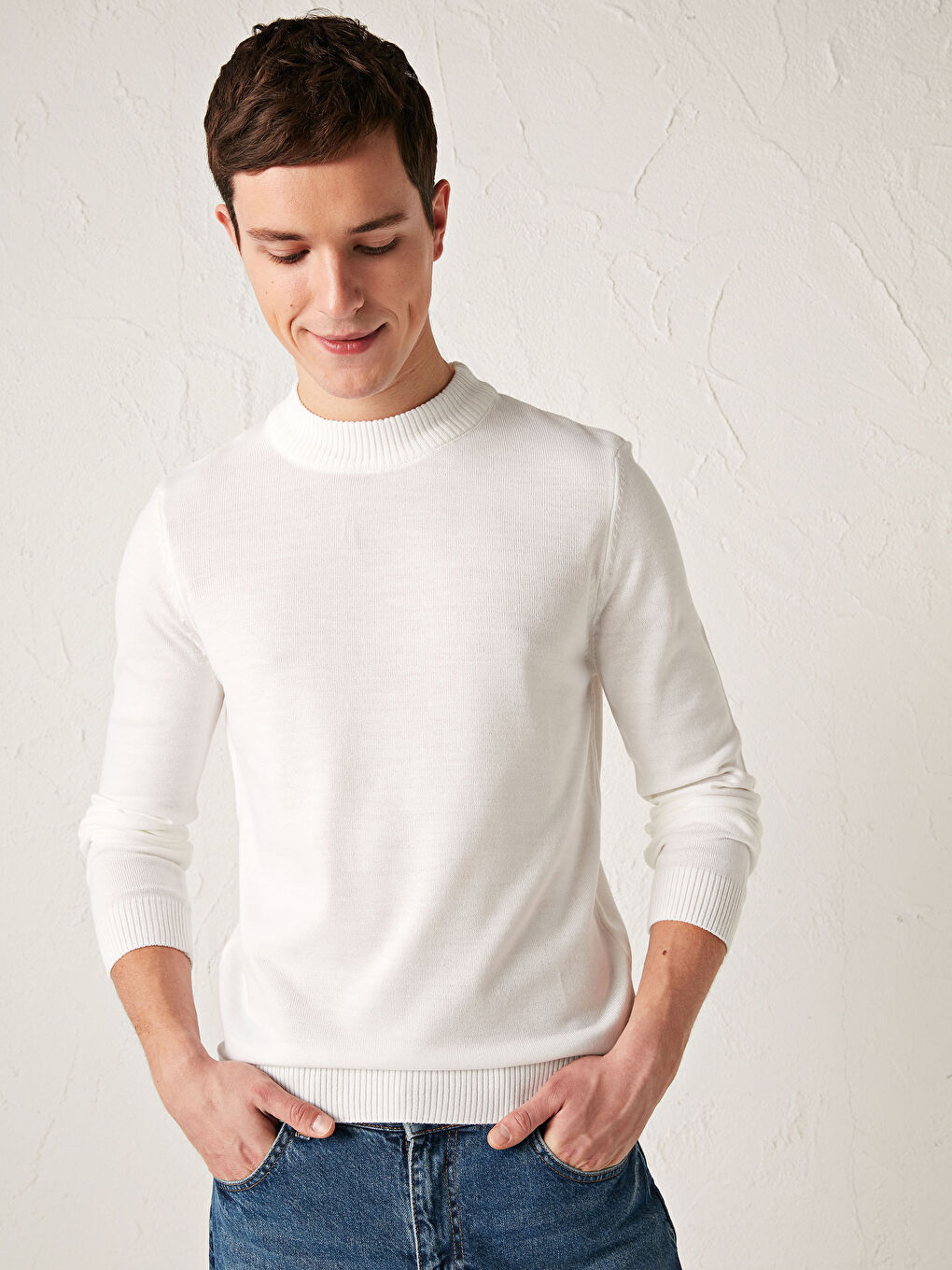 Mock Turtleneck Lightweight Tricot Jumper-1