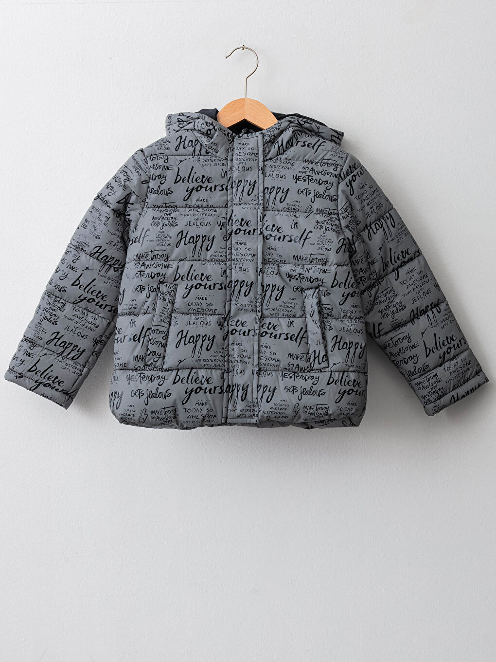 LCW Kids Hooded Printed Reflector Detailed Girl's Coat -W10431Z4-LRW