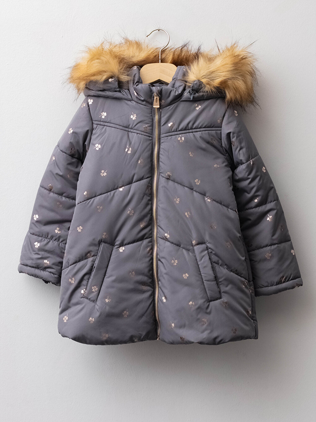 Hooded Printed Girl Coat