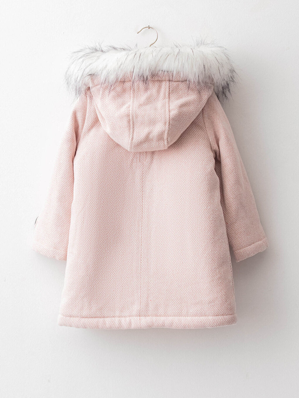 Pembe Kapüşonlu Kız Çocuk Kaşe Kaban-1