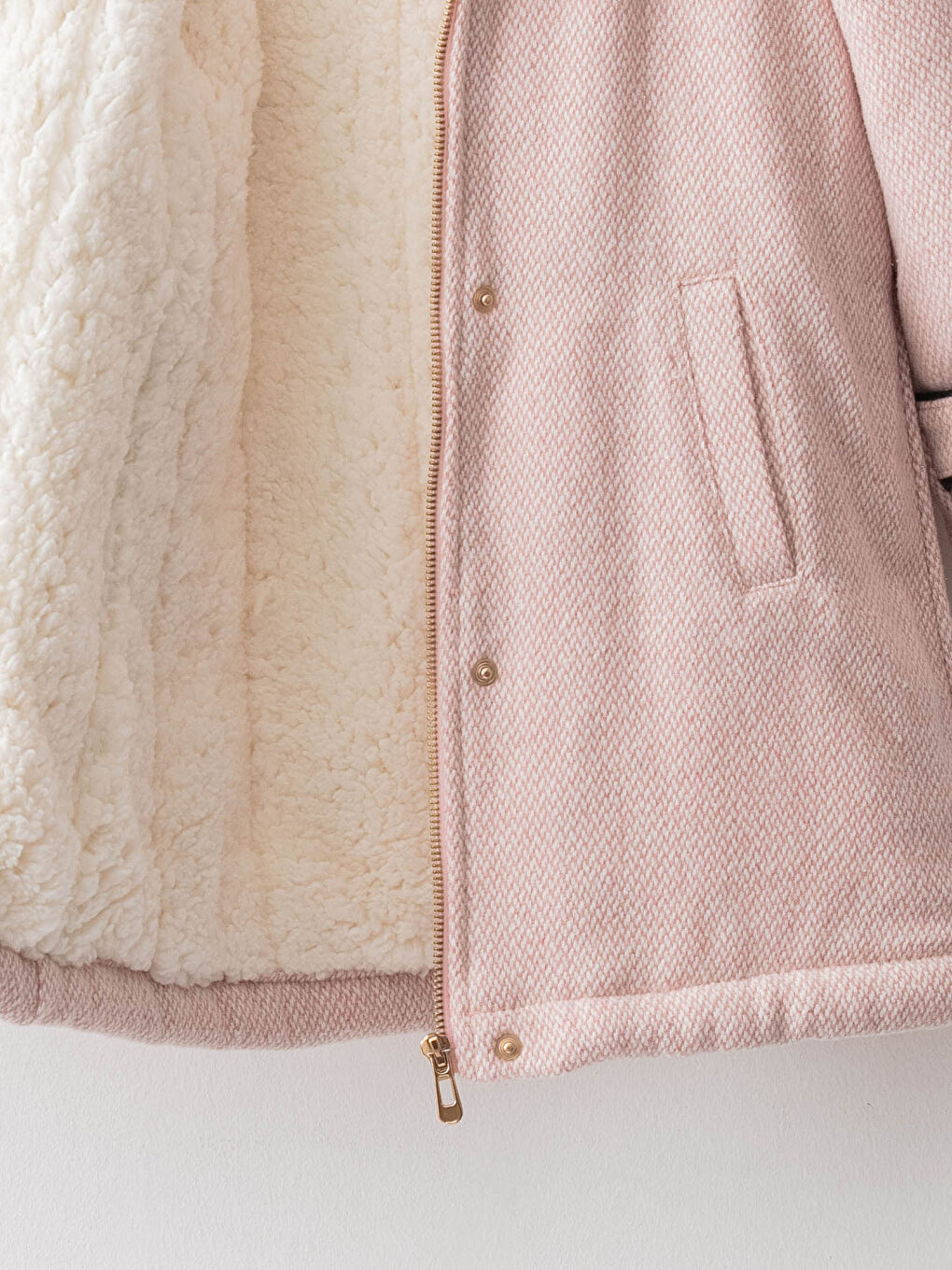 Pembe Kapüşonlu Kız Çocuk Kaşe Kaban-2