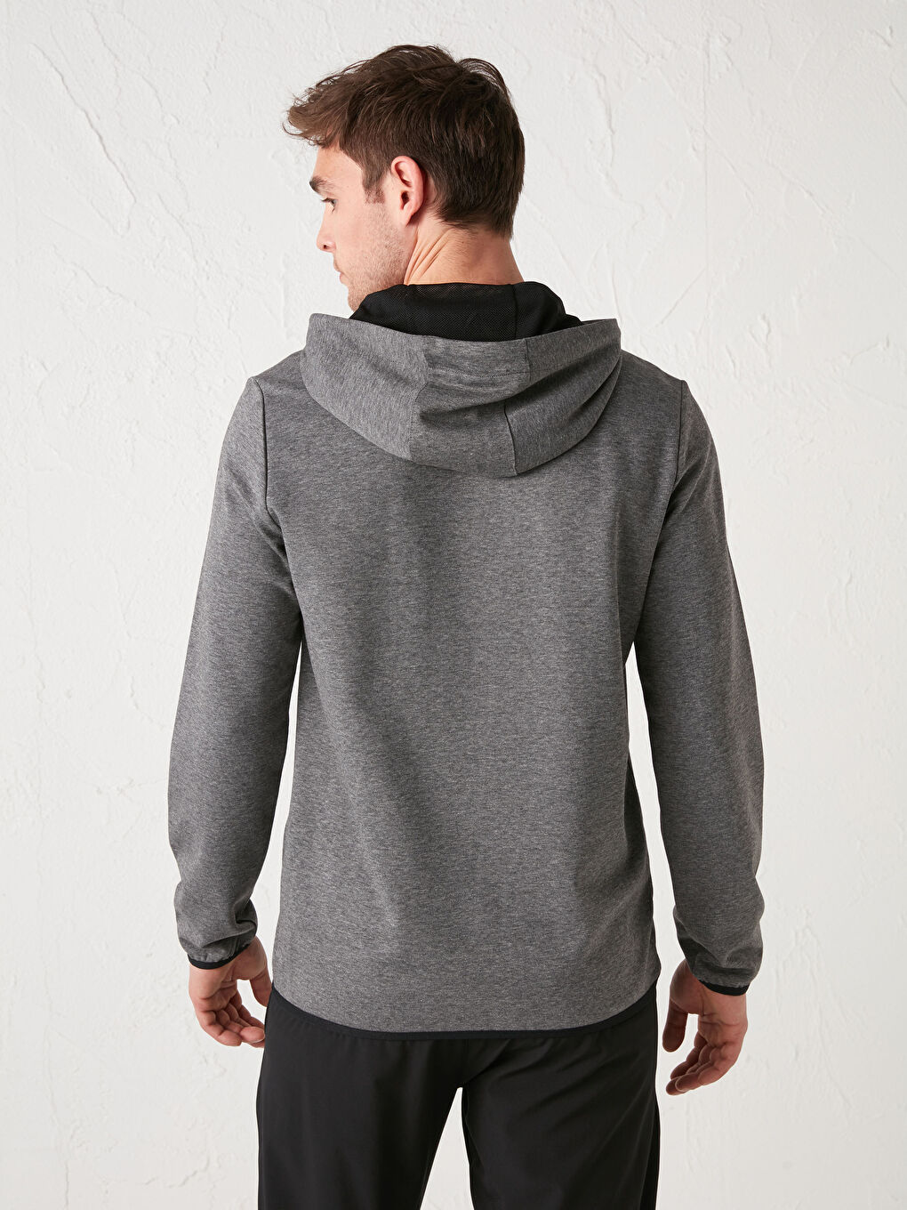 Gri Standart Kalıp Kapüşonlu Erkek Aktif Spor Hırka-4