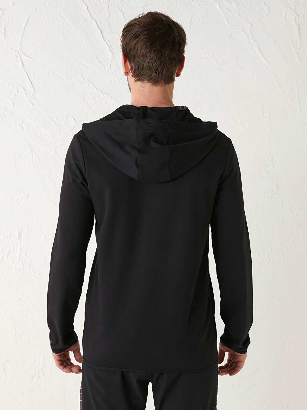 Siyah Standart Kalıp Kapüşonlu Erkek Aktif Spor Hırka-4