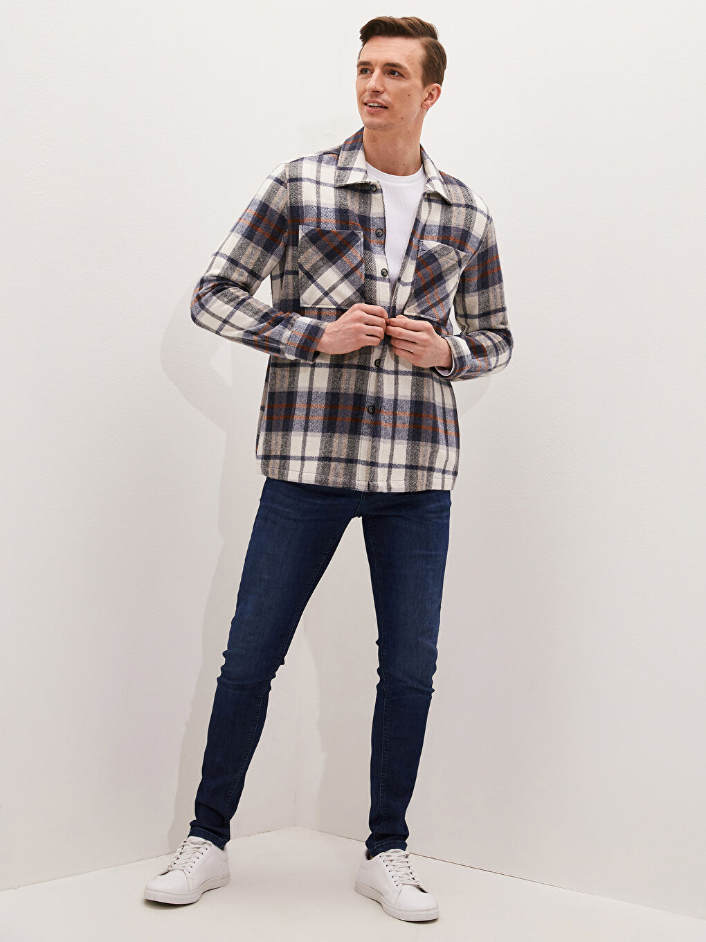 Surchemise Pour Hommes Coupe Décontractée À Manches Longues En Gabardine Écossaise-2