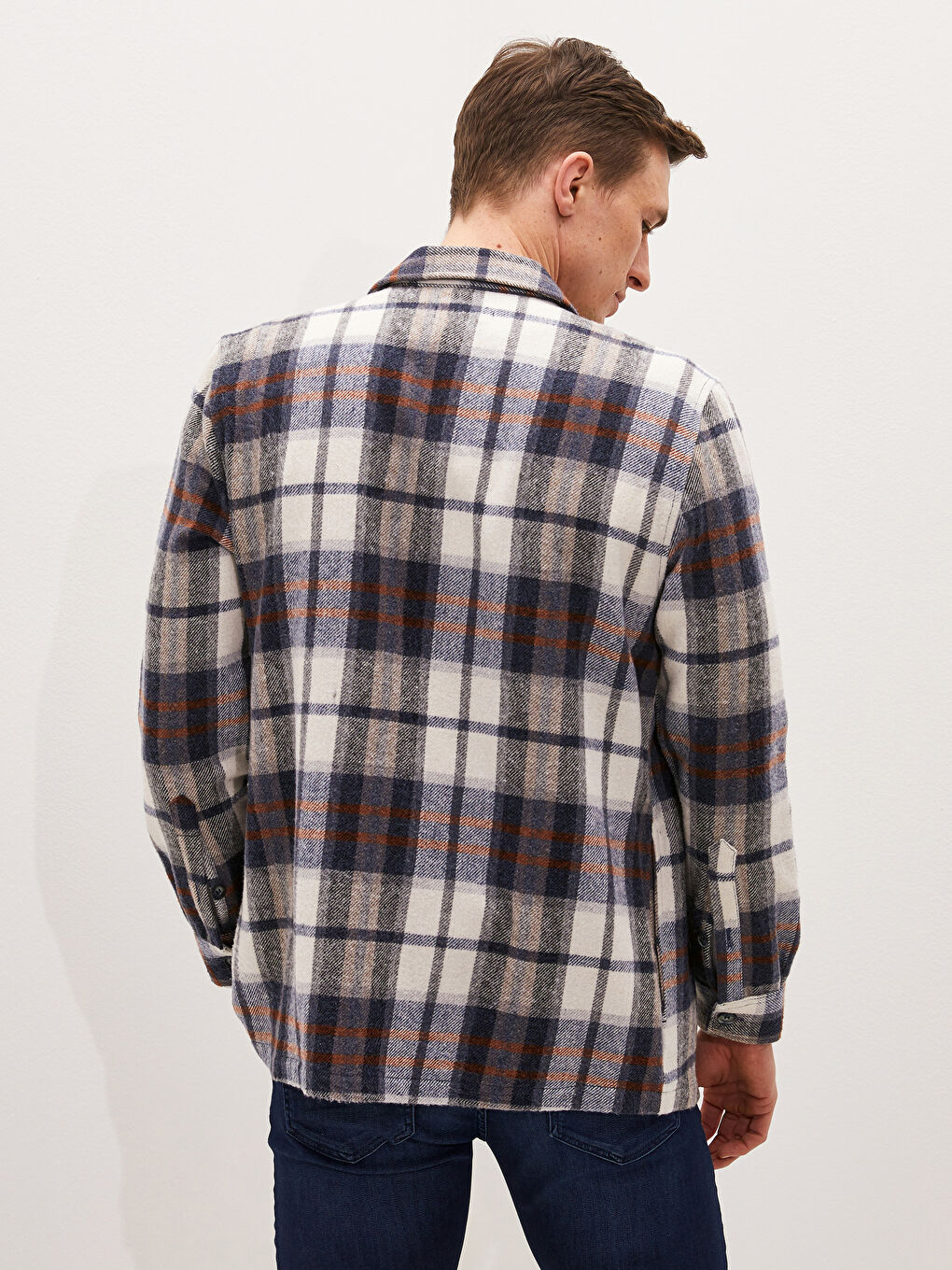 Surchemise Pour Hommes Coupe Décontractée À Manches Longues En Gabardine Écossaise-3