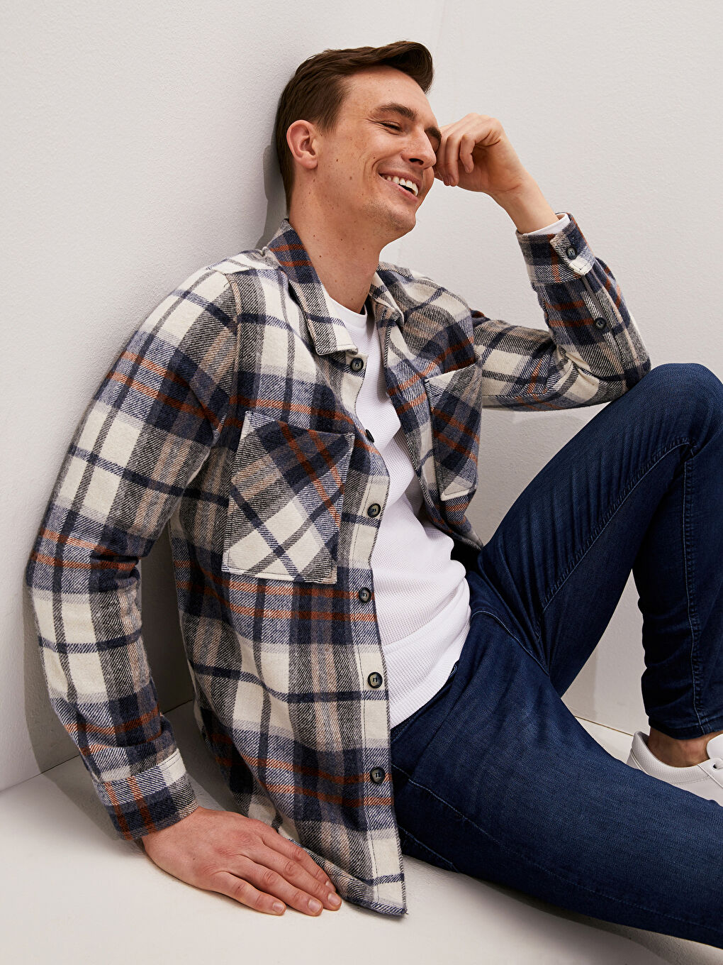 Surchemise Pour Hommes Coupe Décontractée À Manches Longues En Gabardine Écossaise-1