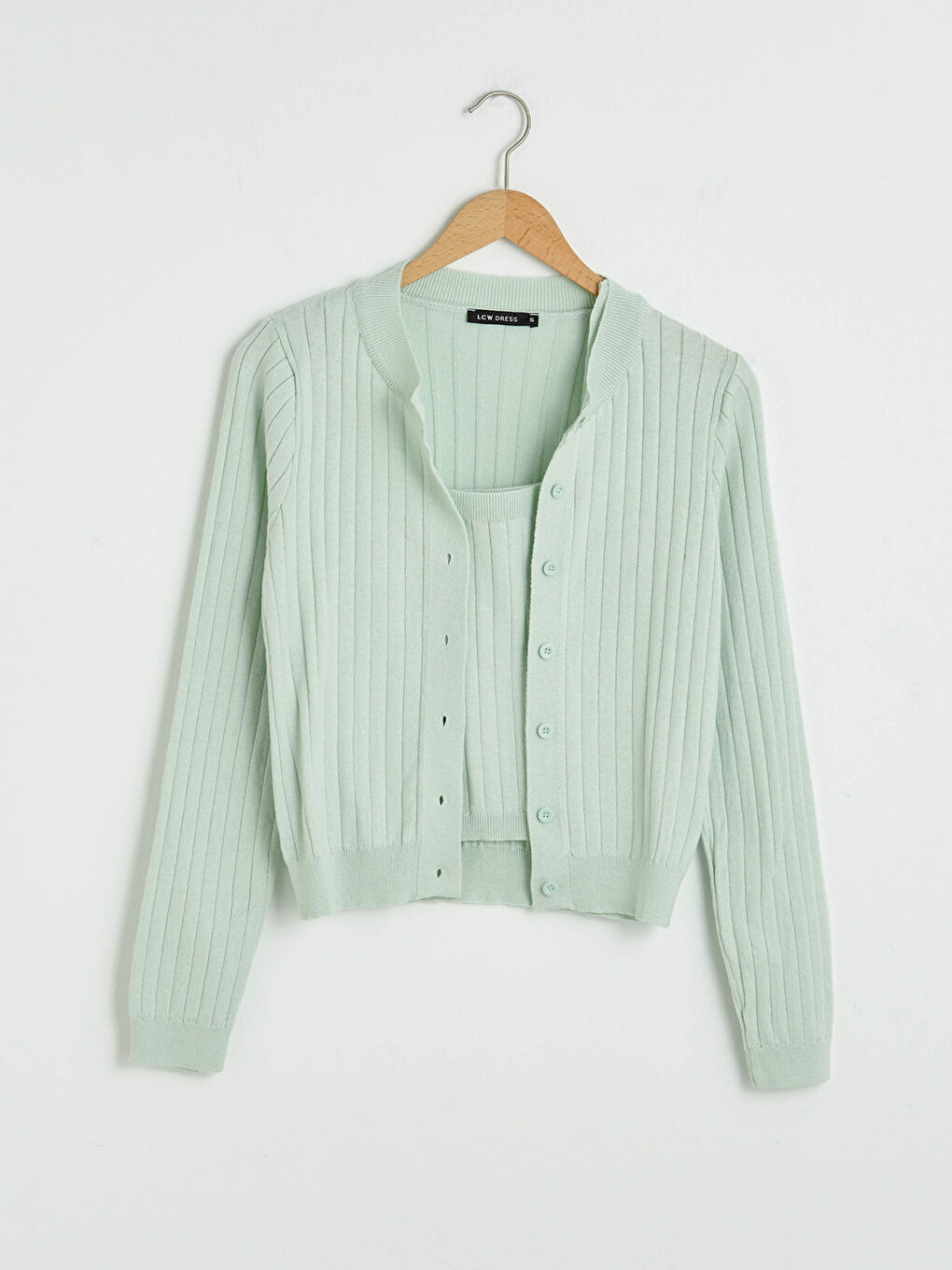 Комплект Дамска Плетена Блуза и Жилетка с Детайли Копчета-5