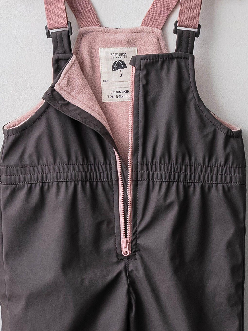 კვადრატული საყელო, საკიდებზე, საბაზისო, ბავშვის გოგონას საწვიმარი კომბინიზონი-2