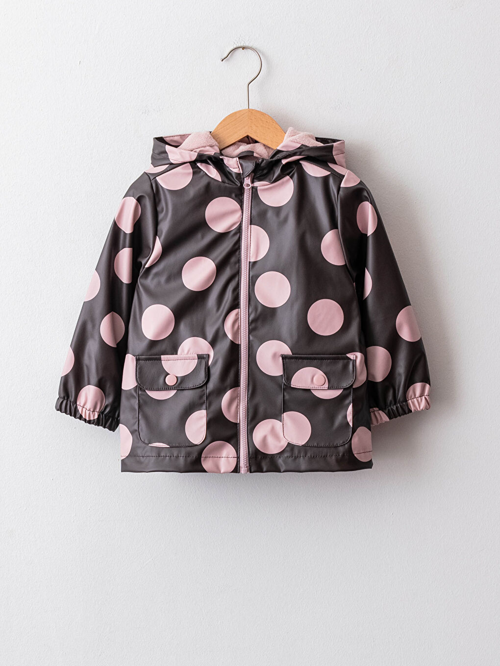 Pelerină de ploaie cu glugă, mânecă lungă, model cu buline pentru bebeluși fete-5