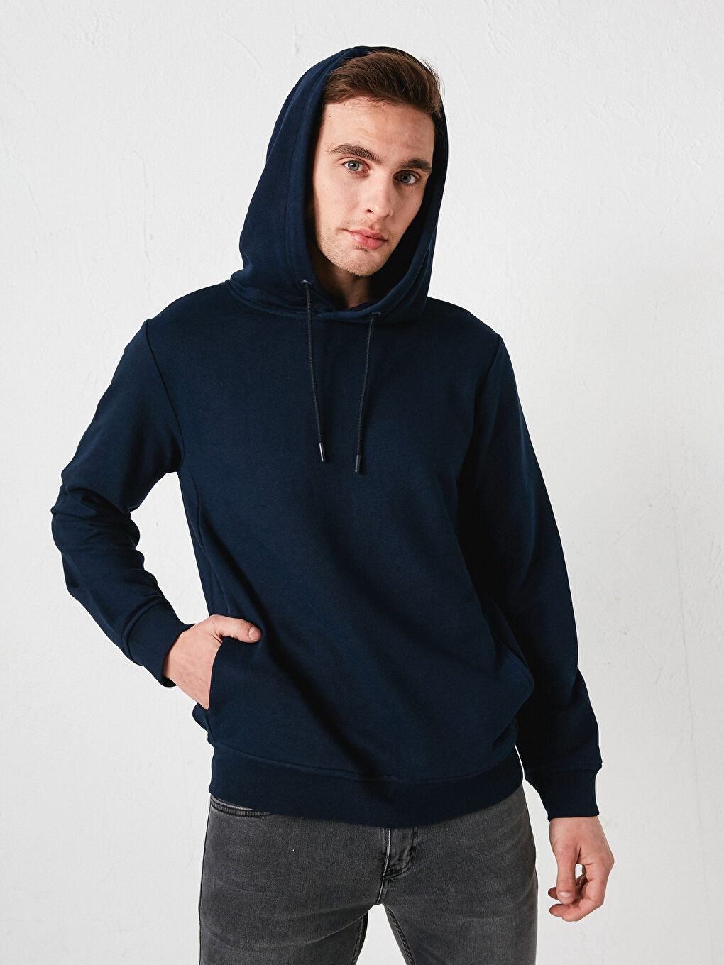 Lacivert Uzun Kollu Kalın Erkek Hoodie