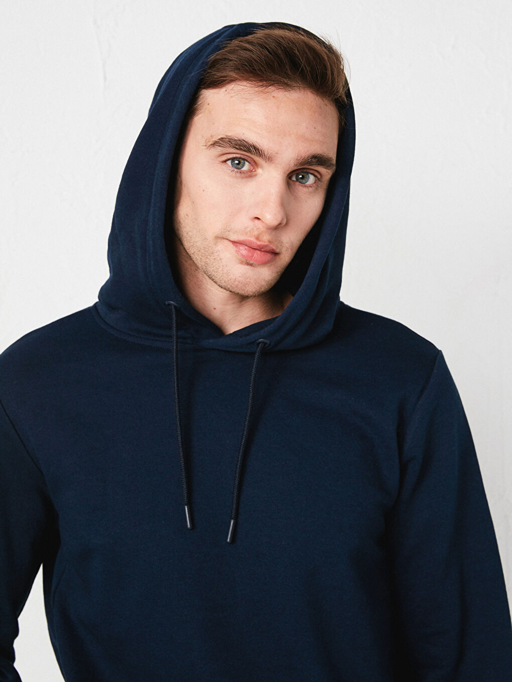 Lacivert Uzun Kollu Kalın Erkek Hoodie-2