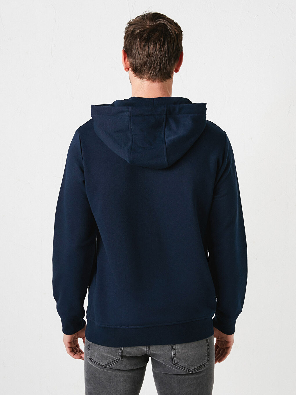 Lacivert Uzun Kollu Kalın Erkek Hoodie-5