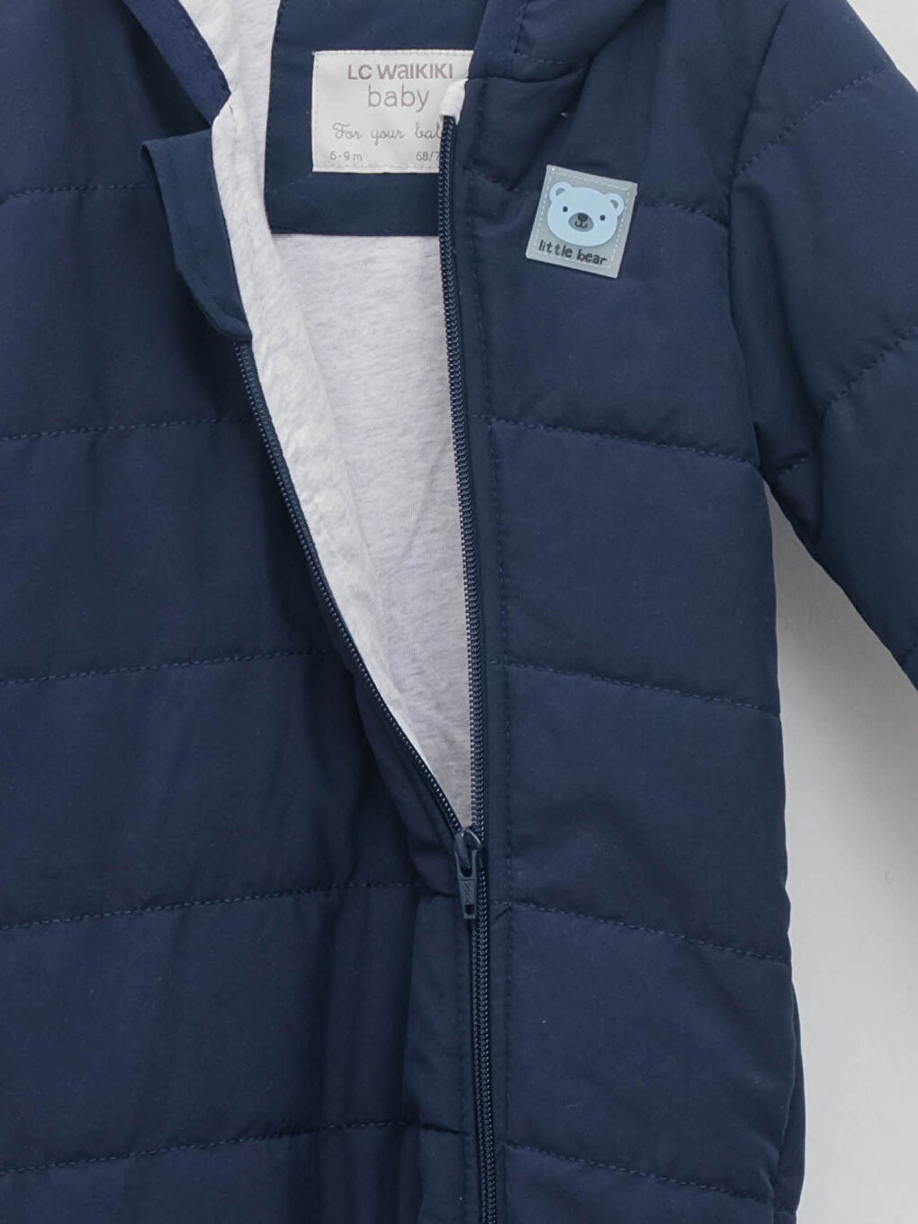 Lacivert Kapüşonlu Uzun Kollu Basic Erkek Bebek Fermuarlı Astronot Mont-2