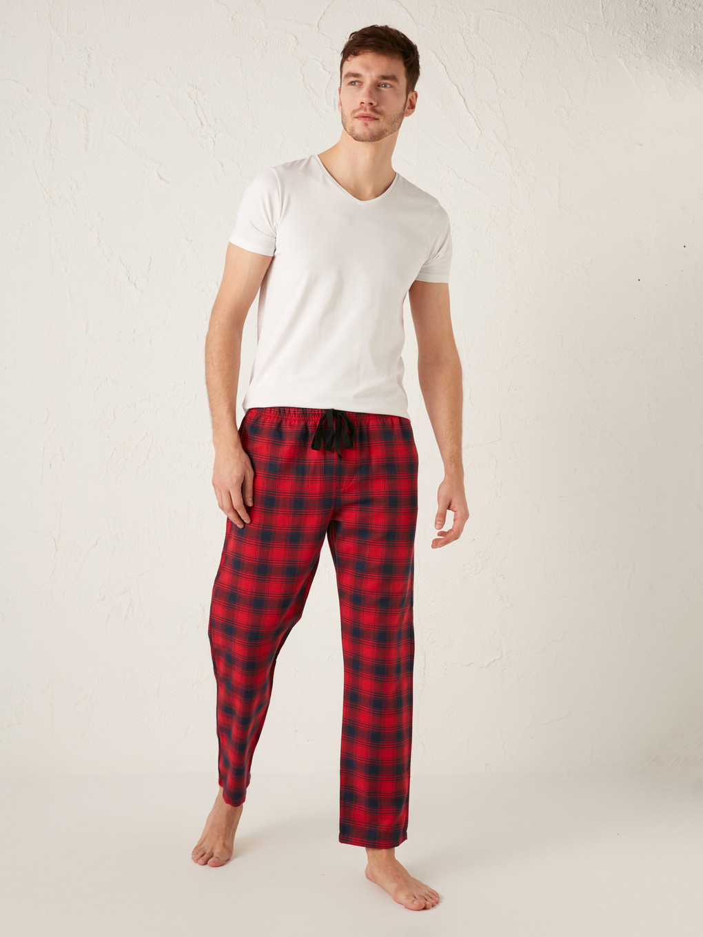 Kırmızı Standart Kalıp Ekose Erkek Pijama Alt