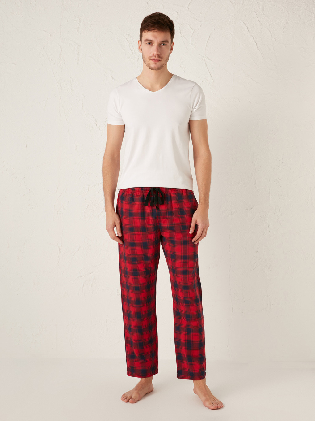 Kırmızı Standart Kalıp Ekose Erkek Pijama Alt-1