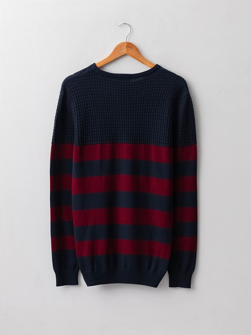 Bordo Bisiklet Yaka Uzun Kollu Çizgili Erkek Triko Kazak-6