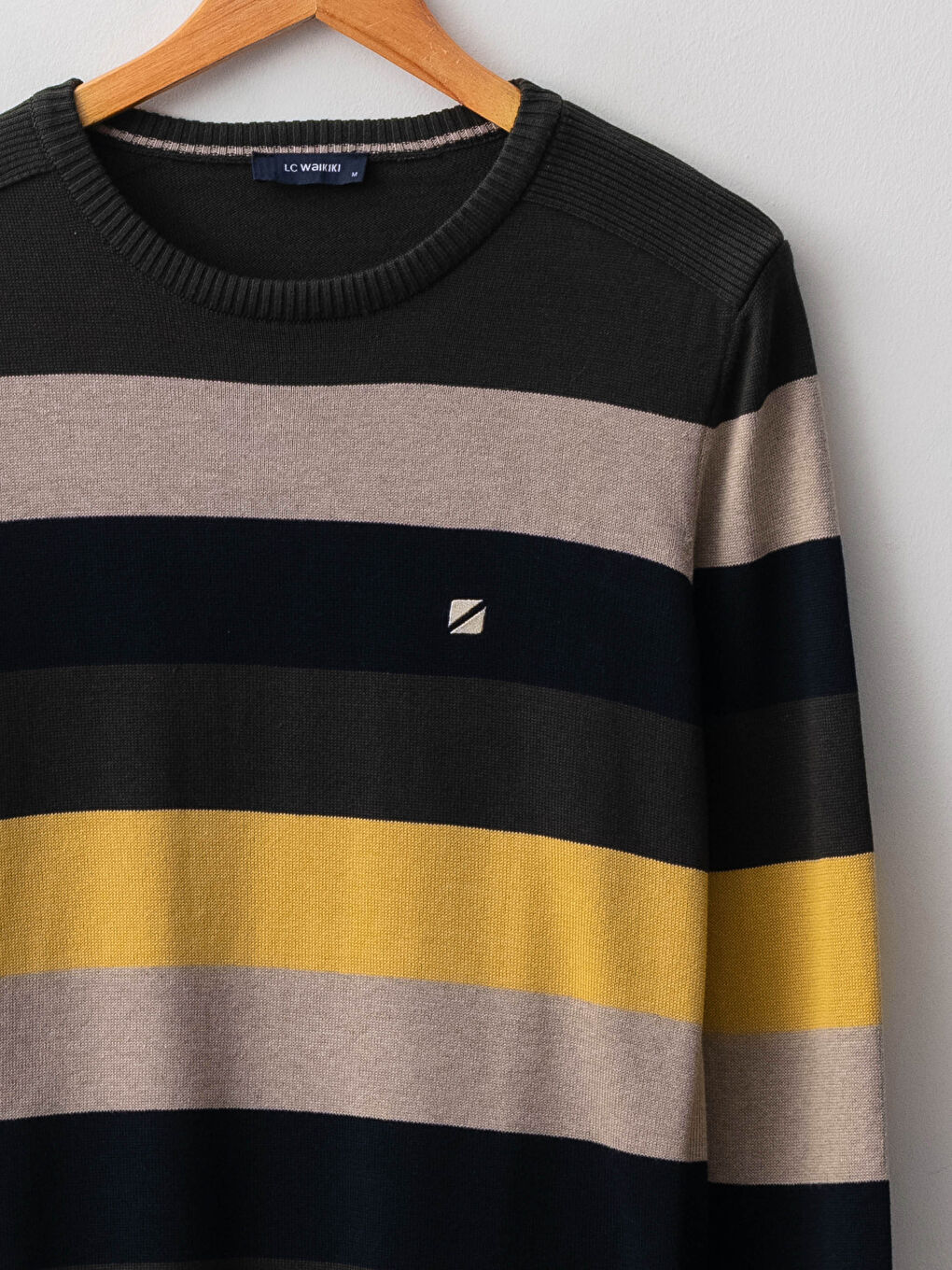 Haki Bisiklet Yaka Uzun Kollu Renk Bloklu Erkek Triko Kazak-8