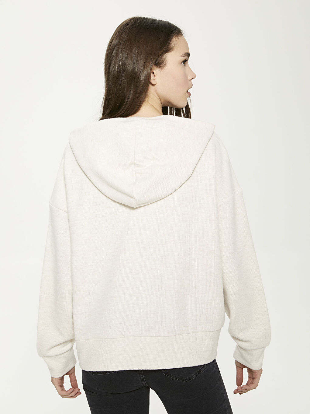 Hooded Plain Long Sleeve Women's Sweatshirt-2