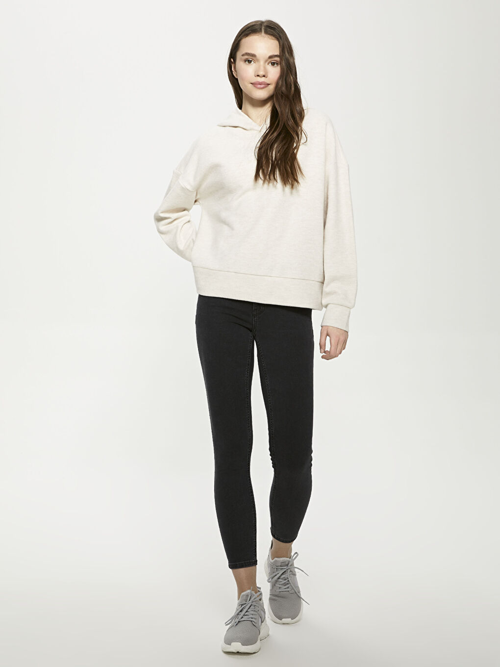 Hooded Plain Long Sleeve Women's Sweatshirt-1