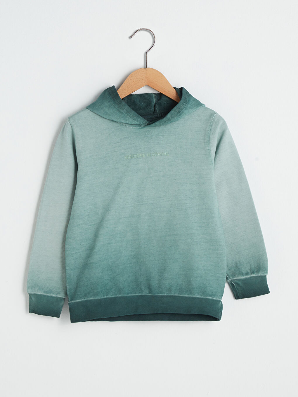 Turkuaz Kapüşonlu Nakış Detaylı Uzun Kollu Erkek Çocuk Sweatshirt