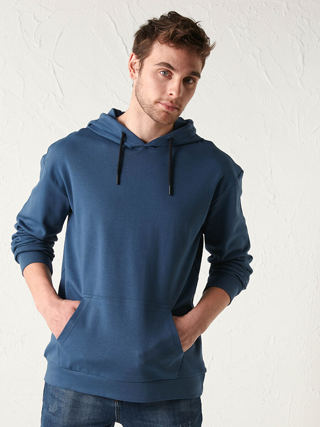 İndigo Kanguru Cepli Hoodie-4