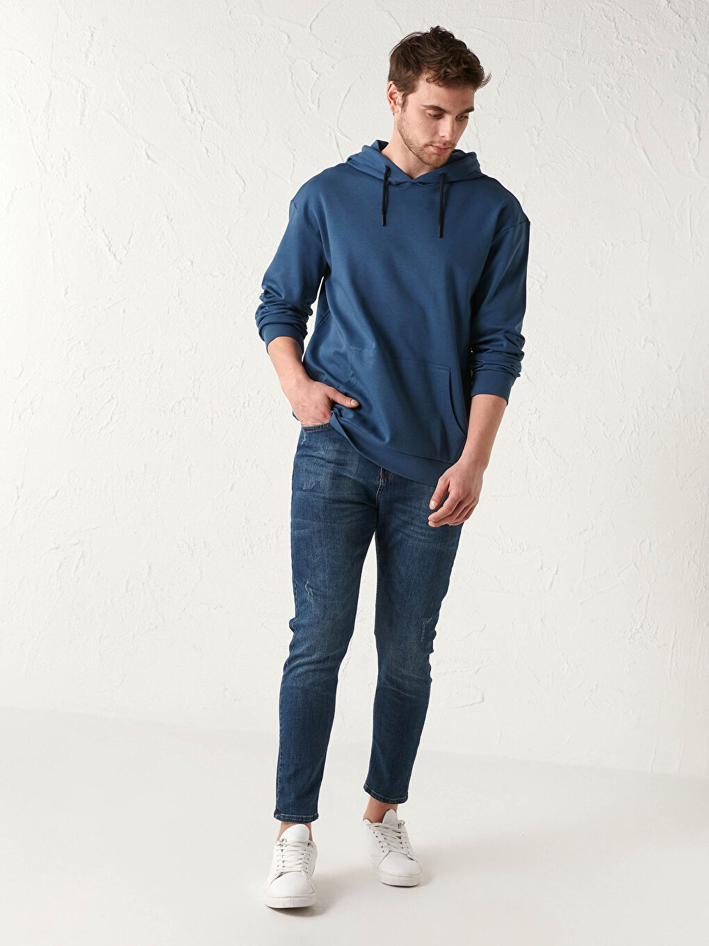 İndigo Kanguru Cepli Hoodie-1