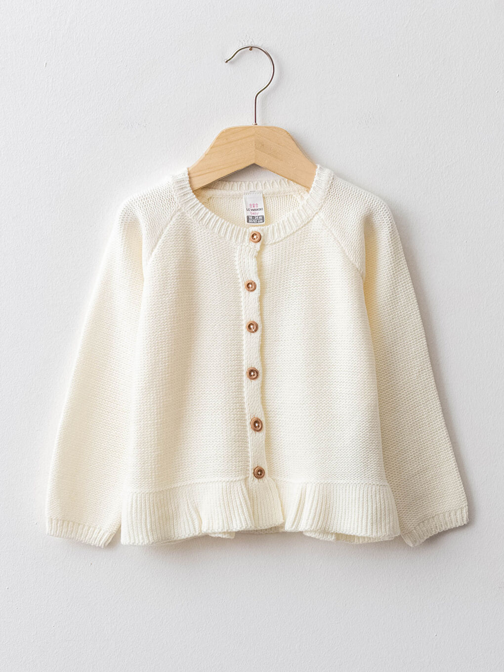 Ekru Bisiklet Yaka Uzun Kol Basic Kız Bebek Triko Hırka-4