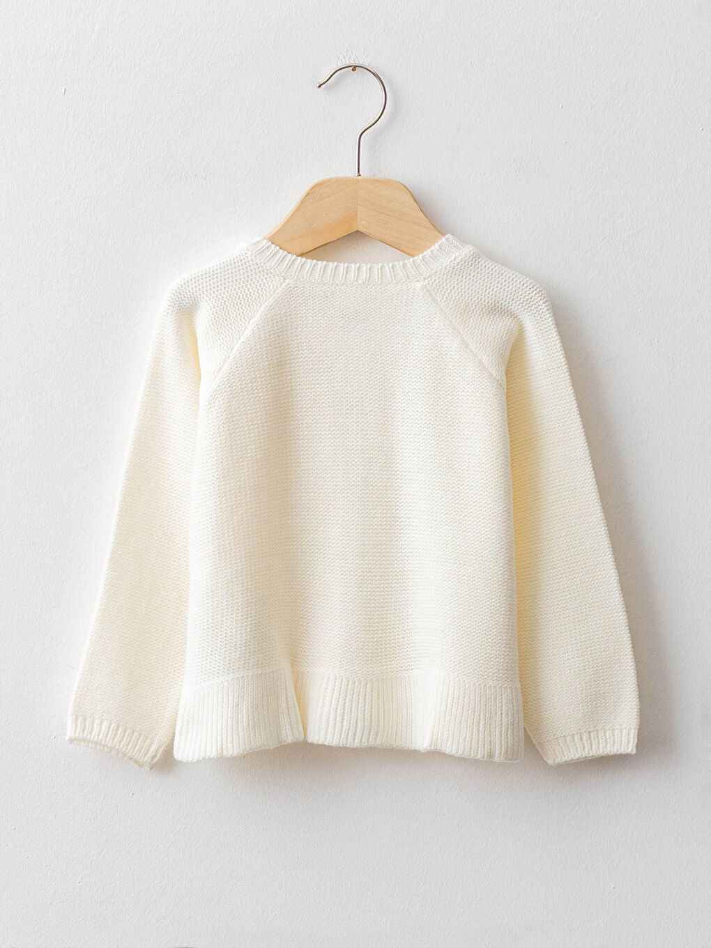 Ekru Bisiklet Yaka Uzun Kol Basic Kız Bebek Triko Hırka-5