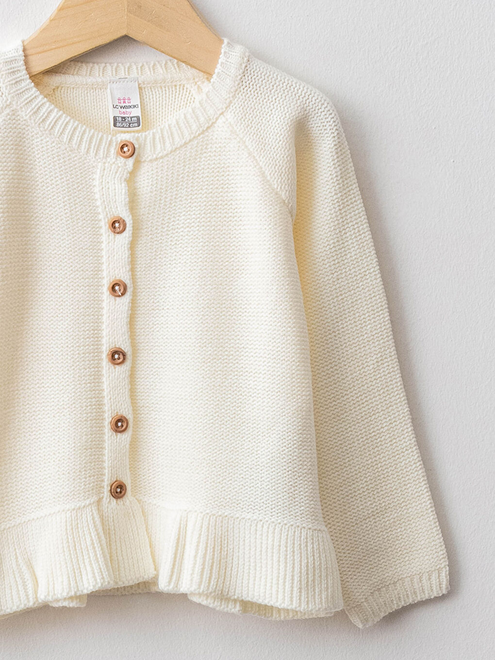 Ekru Bisiklet Yaka Uzun Kol Basic Kız Bebek Triko Hırka-6