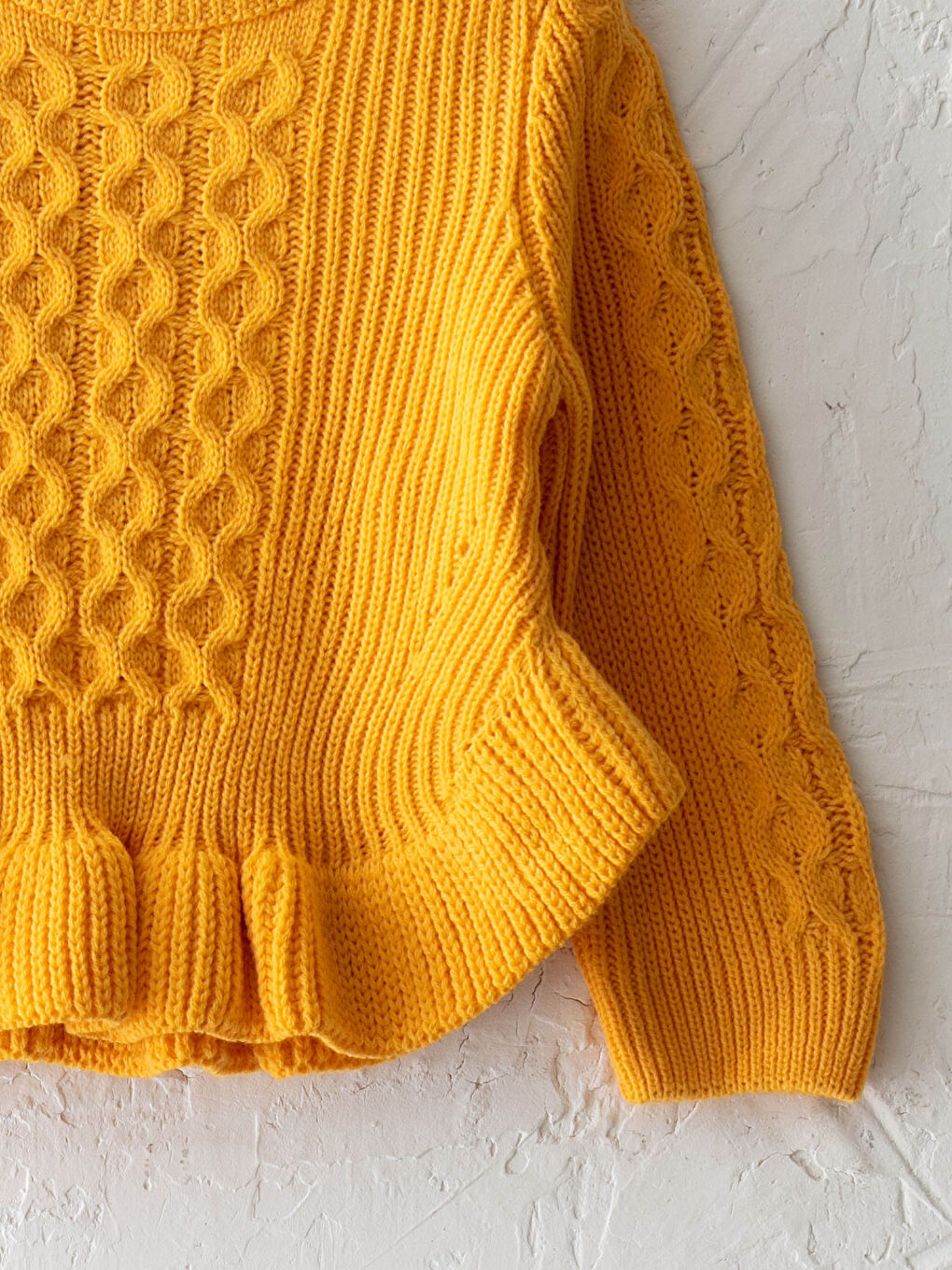 Turuncu Bisiklet Yaka Uzun Kol Kendinden Desenli Kız Bebek Triko Kazak-2