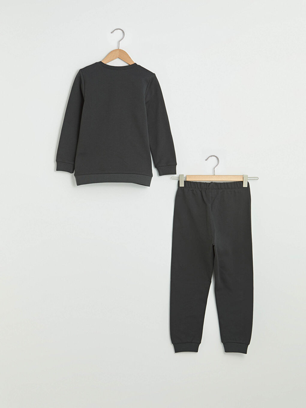 Antrasit Bisiklet Yaka Baskılı Uzun Kollu Kız Çocuk Pijama Takımı-3