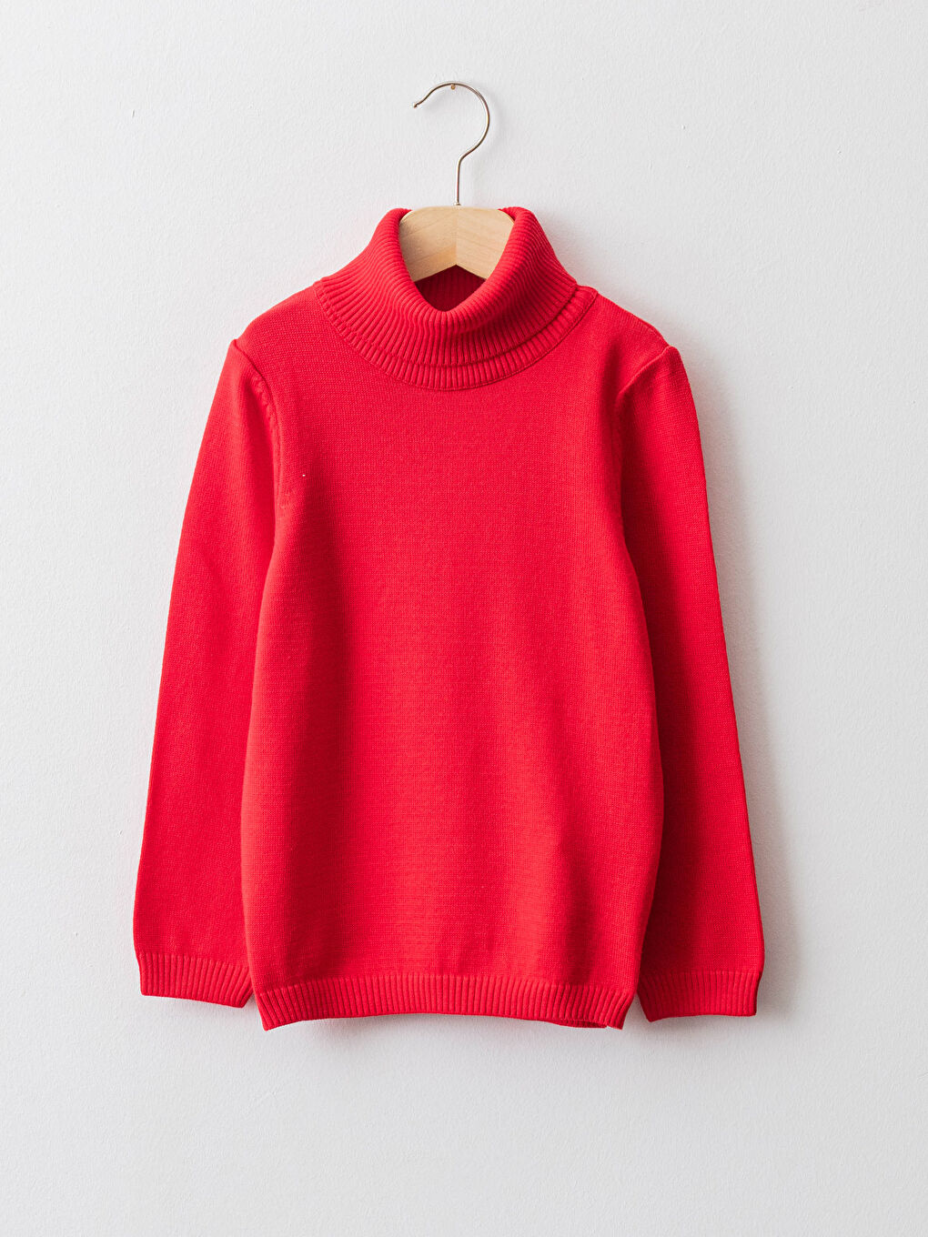 Kırmızı Balıkçı Yaka Basic Uzun Kollu Kız Çocuk İnce Triko Kazak