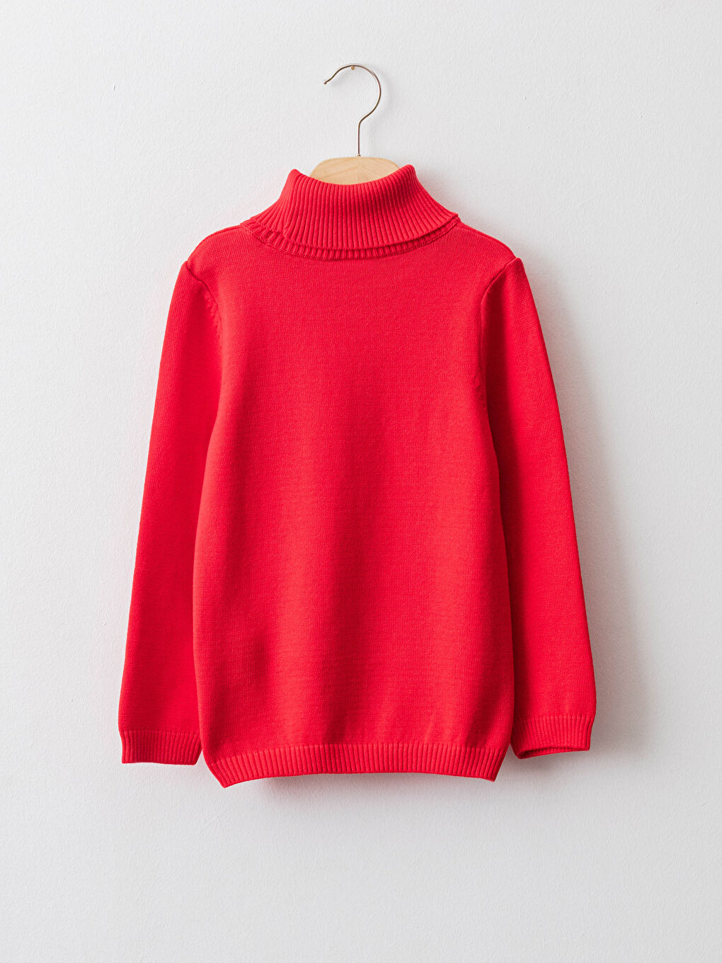 Kırmızı Balıkçı Yaka Basic Uzun Kollu Kız Çocuk İnce Triko Kazak-1