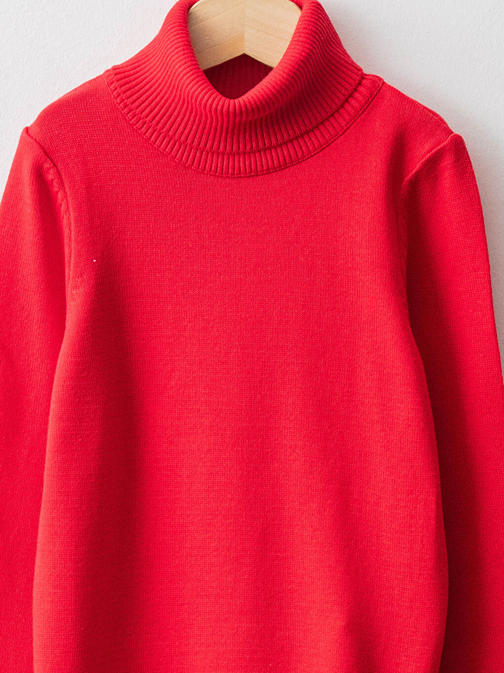 Kırmızı Balıkçı Yaka Basic Uzun Kollu Kız Çocuk İnce Triko Kazak-2