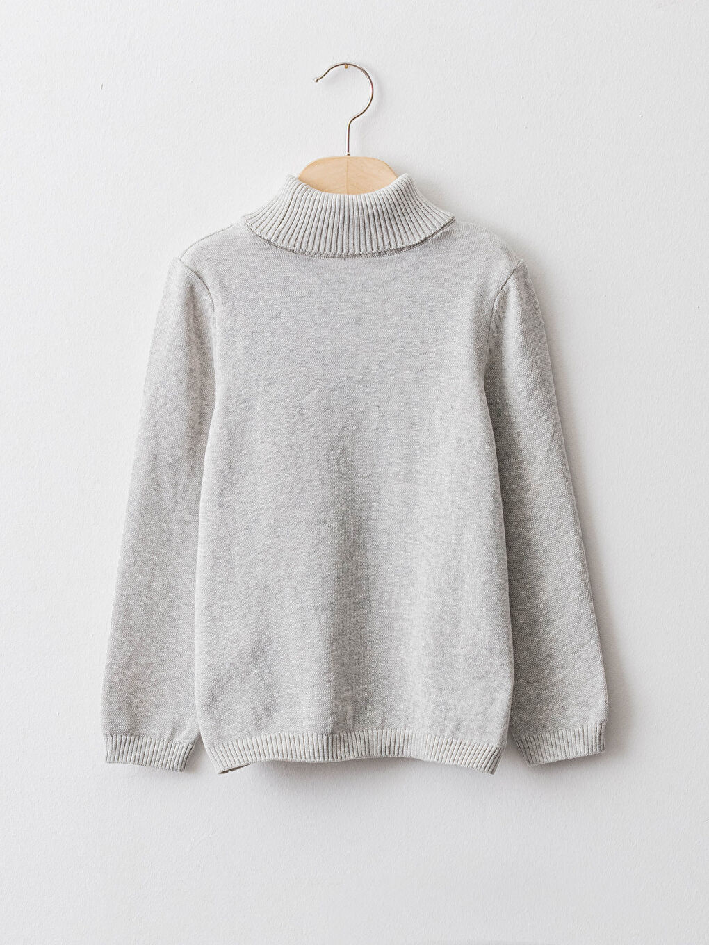 Gri Balıkçı Yaka Basic Uzun Kollu Kız Çocuk İnce Triko Kazak-1