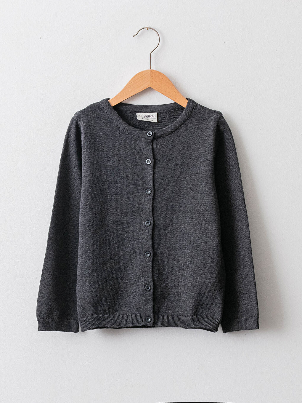 Crew Neck Basic Long Sleeve Girls Slim Knitwear Cardigan