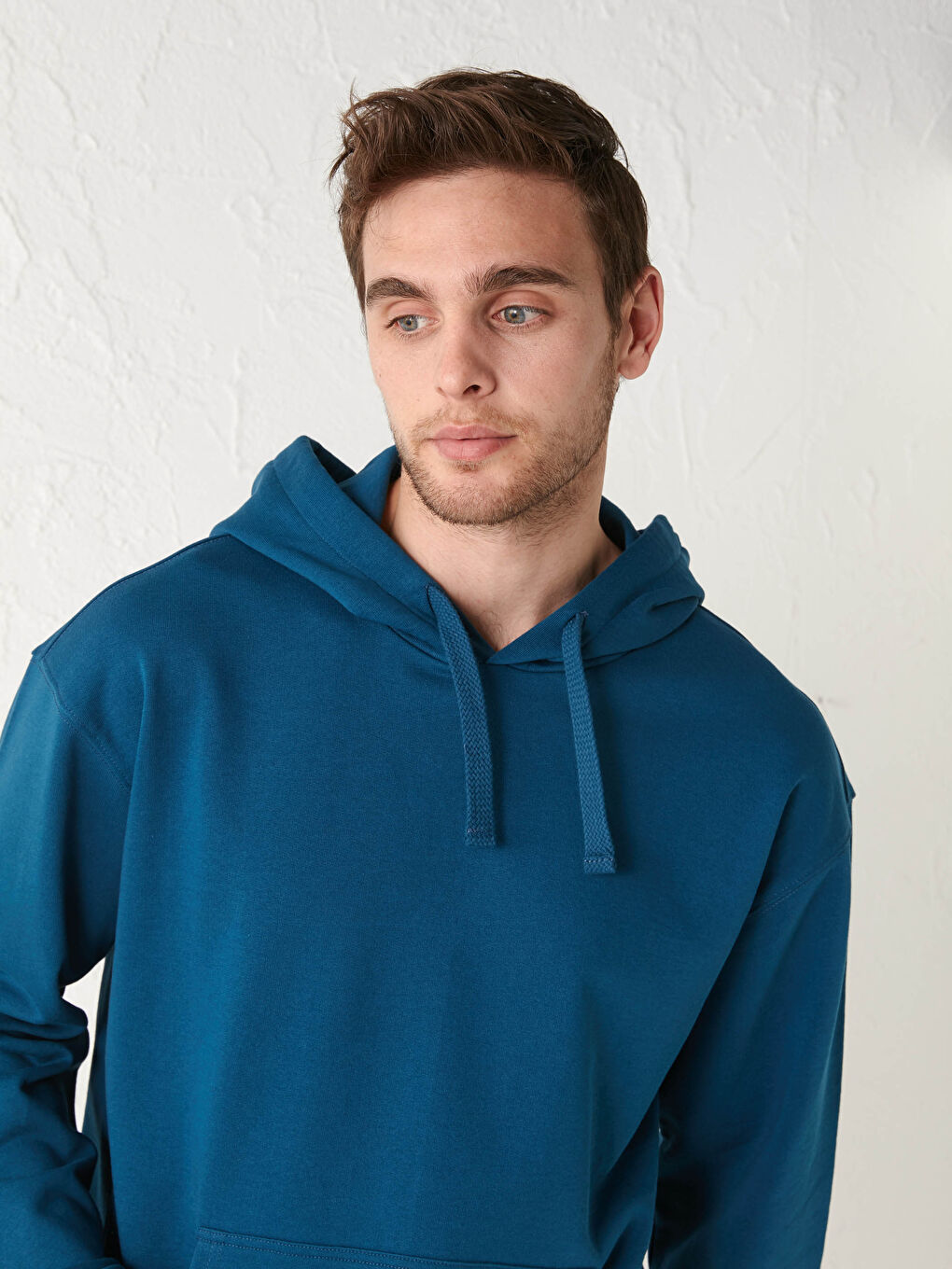 Petrol Uzun Kollu Basic Kalın Erkek Hoodie-1