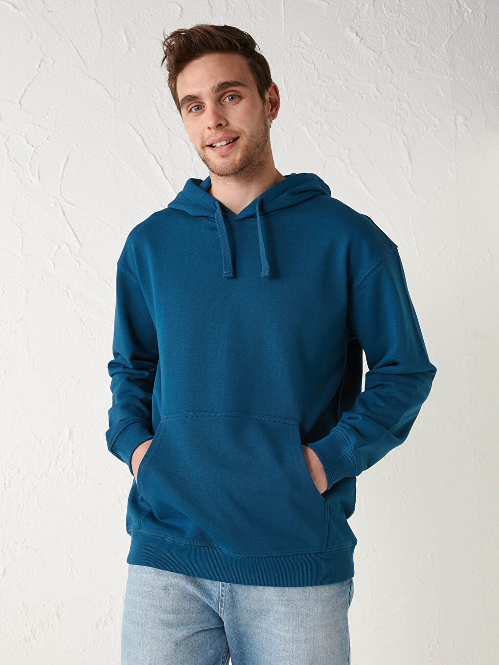 Petrol Uzun Kollu Basic Kalın Erkek Hoodie