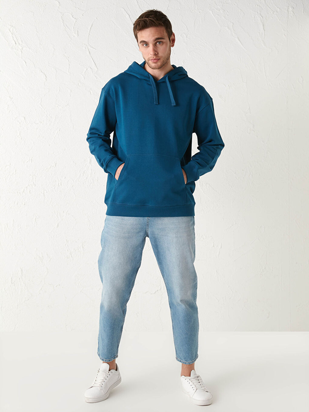 Petrol Uzun Kollu Basic Kalın Erkek Hoodie-2