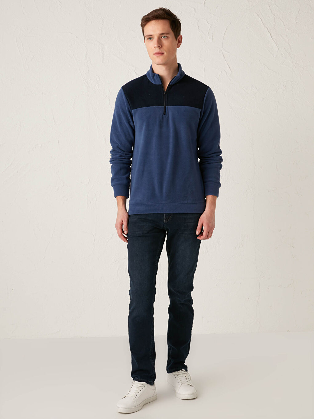 Суитшърт с цип и яка тип фуния, дълъг ръкав, плътен за мъже-1