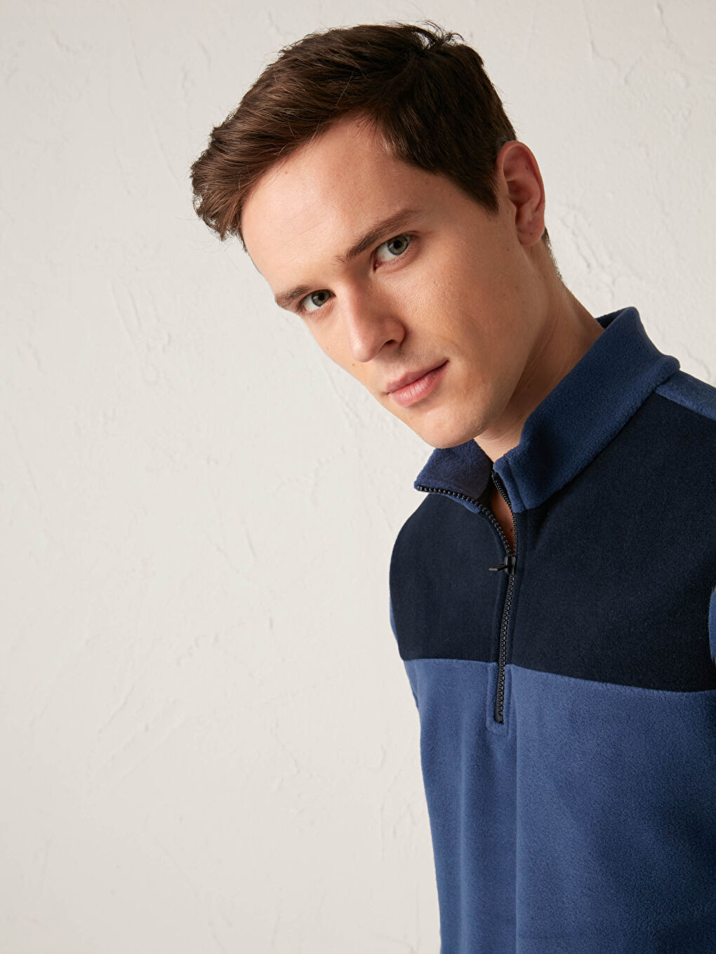 Суитшърт с цип и яка тип фуния, дълъг ръкав, плътен за мъже-2