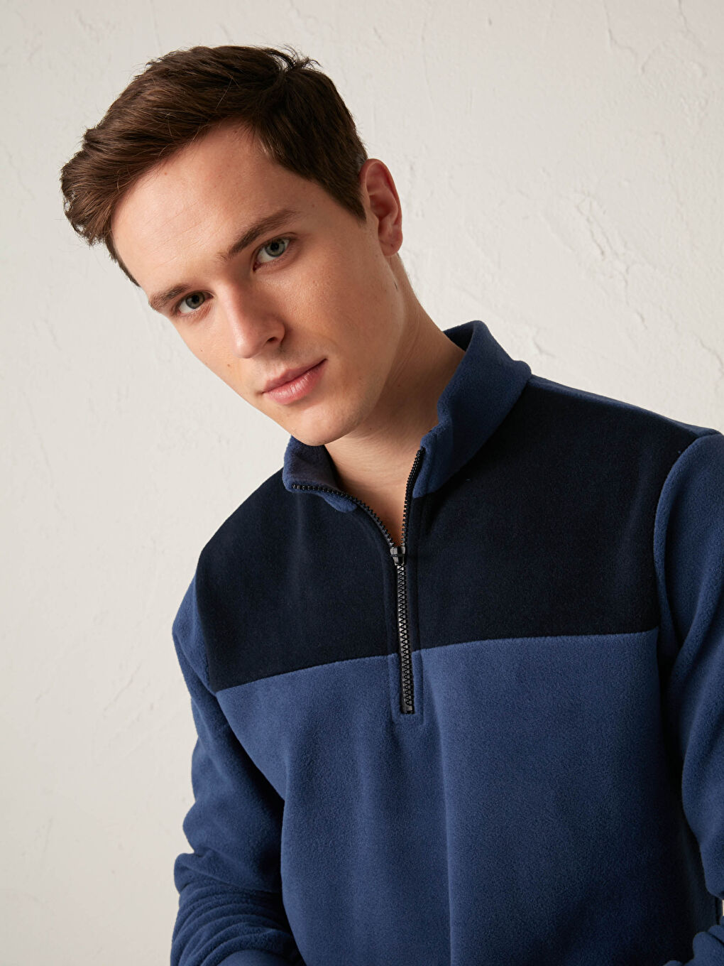 Суитшърт с цип и яка тип фуния, дълъг ръкав, плътен за мъже-3